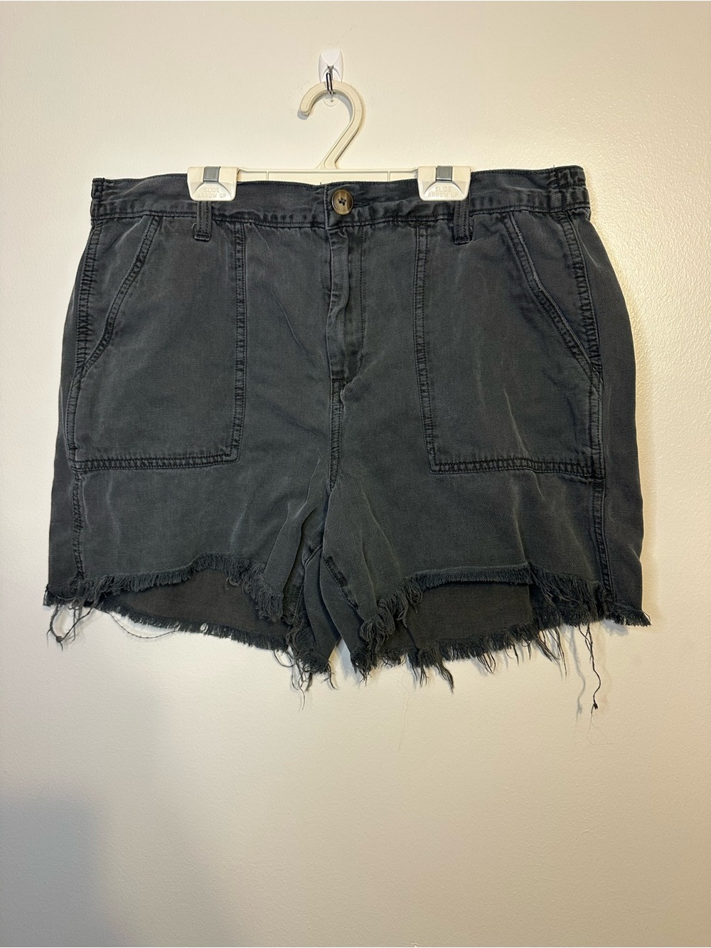 aerie Black Frayed Hem Denim Shorts